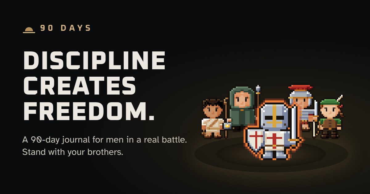 Five pixel warriors on a stone platform, under the words Discipline creates freedom